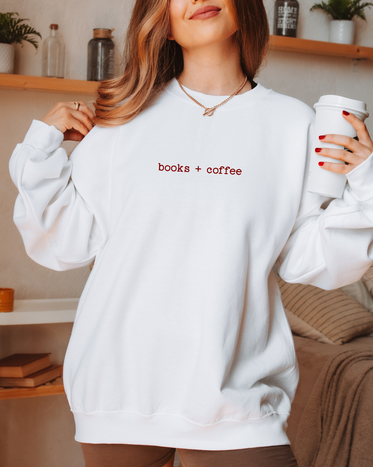 books + coffee embroidered Sweatshirt